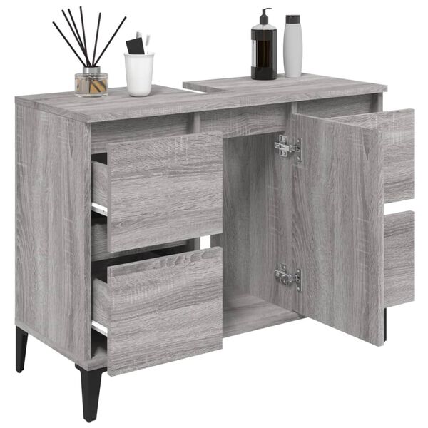 vidaXL Sink Cabinet Grey Sonoma Engineered Wood, Metal Sink Cabinet