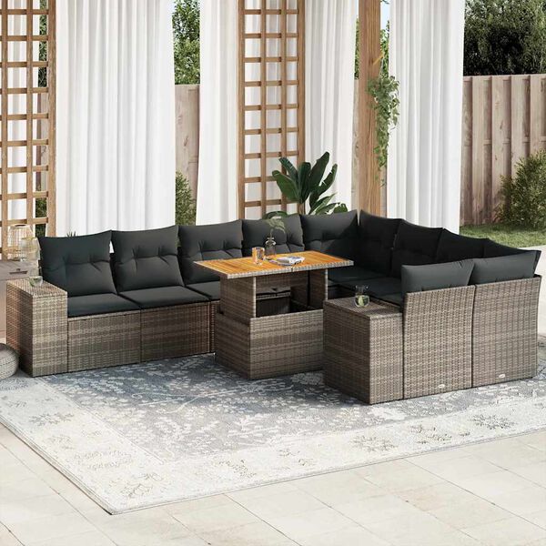 vidaXL Garden Sofa Set Grey PE rattan Medium to Large