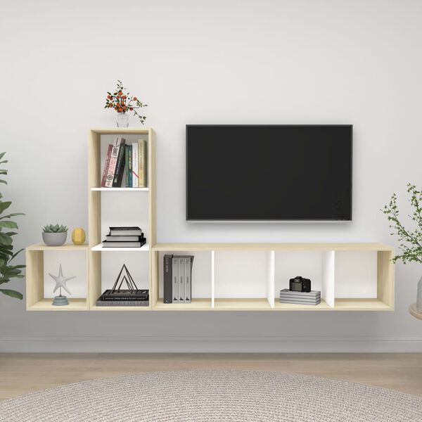 vidaXL TV Cabinet Set White and Sonoma Oak Engineered Wood Medium