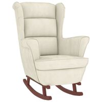 vidaXL Rocking Chair with Solid Wood Rubber Legs Cream Velvet