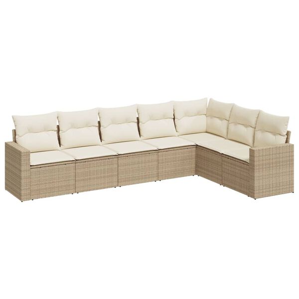 vidaXL Garden Sofa Set Beige PE Rattan, Powder-Coated Steel, Polyester