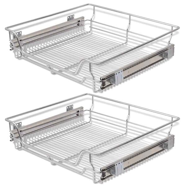 vidaXL Pull-Out Wire Baskets 2 pcs Silver 23.6"