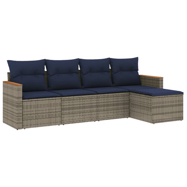 vidaXL 5 Piece Garden Sofa Set with Cushions Grey Poly Rattan