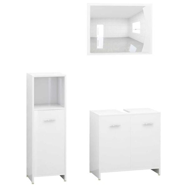 vidaXL Bathroom Furniture Set Shiny white Engineered wood Medium