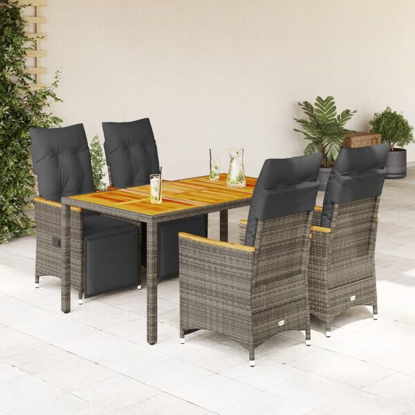 vidaXL Bistro Set Gray PE rattan Large Adjustable Footrests Bistro Set