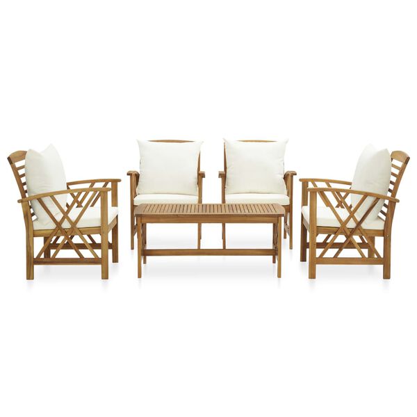 vidaXL Garden Lounge Set Cream white cushions, natural wood