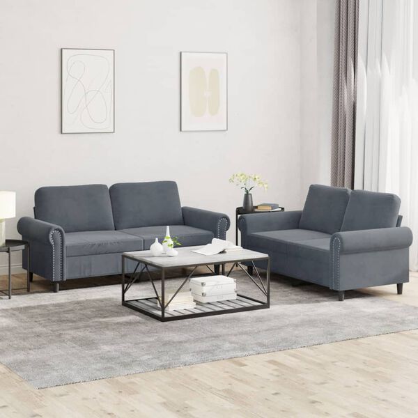 vidaXL Sofa Set Dark grey Velvet, metal, textilene, plywood 2-Seater
