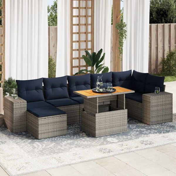 vidaXL 8 Piece Patio Sofa Set with Cushions Gray Poly Rattan