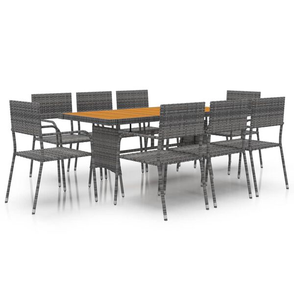 vidaXL Outdoor Dining Set Gray PE rattan, Steel, Solid Acacia Wood Large