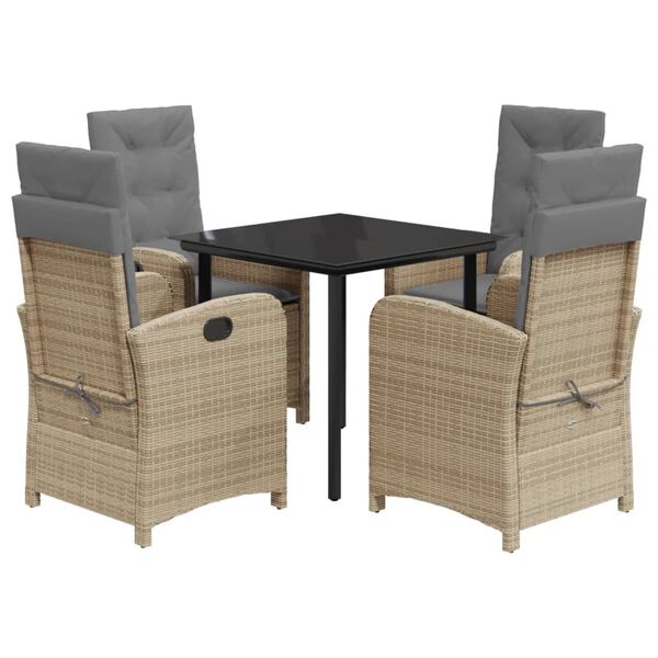 vidaXL 5 Piece Patio Dining Set with Cushions Mix Beige Poly Rattan