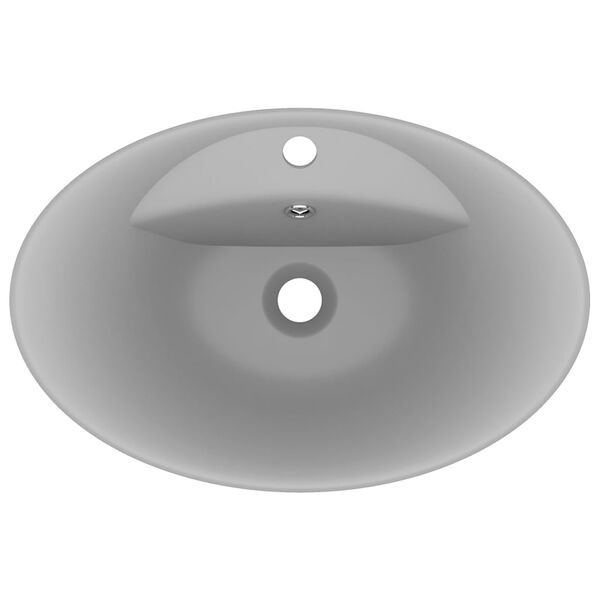 vidaXL Luxury Basin Overflow Oval Matt Light Grey 23.0x15.4" Ceramic