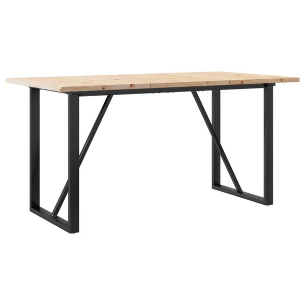 vidaXL Dining Table Natural Wood, Black Solid Pine Wood, Powder-Coated Steel