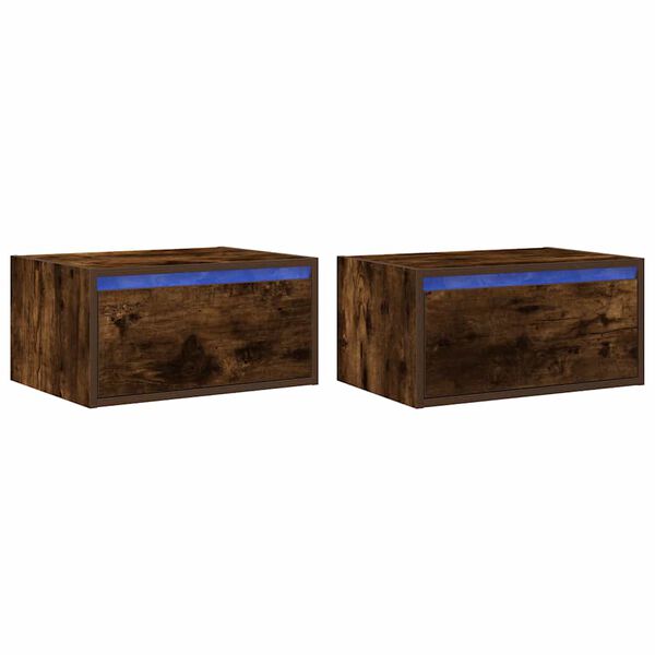 vidaXL Wall-mounted Bedside Cabinet Set of 2 Smoked Oak Engineered Wood