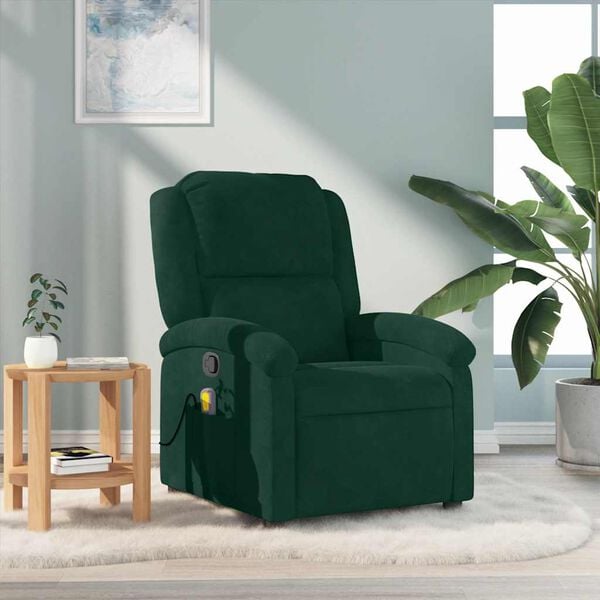 vidaXL Massage Recliner Chair Dark Green Velvet, Metal, Plywood Medium