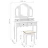 vidaXL Dressing Table Set with Stool White 39.4x15.7x57.5" Paulownia Wood