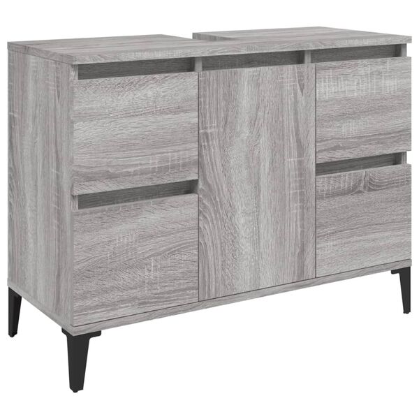 vidaXL Sink Cabinet Grey Sonoma Engineered Wood, Metal Sink Cabinet