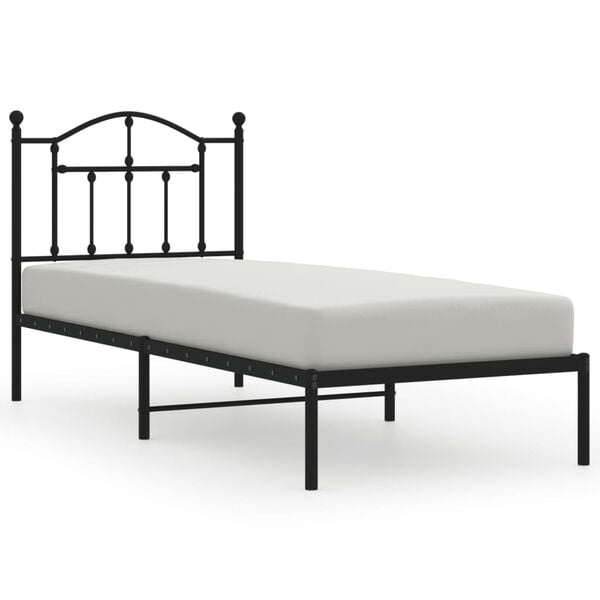 vidaXL Bed Frame Black Powder-Coated Steel Twin Bed Frame Rectangular
