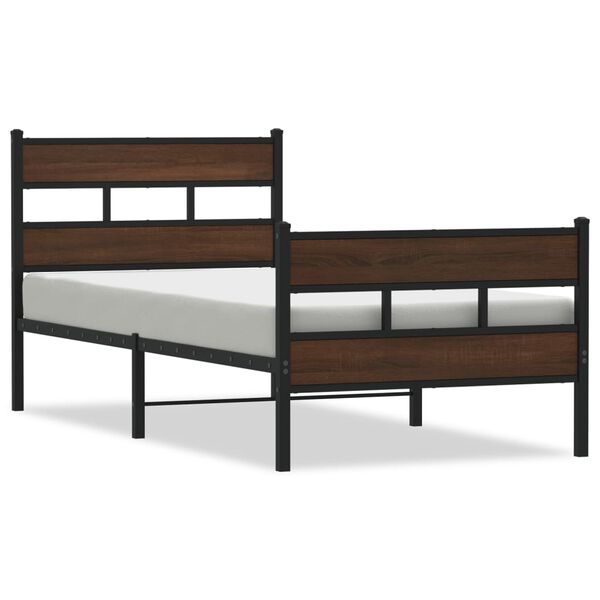 vidaXL Bed Frame Brown Oak Steel Single Bed Frame Rectangular