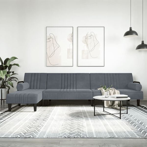 vidaXL L-shaped Sofa Bed Dark grey Velvet (100% polyester), plywood Large