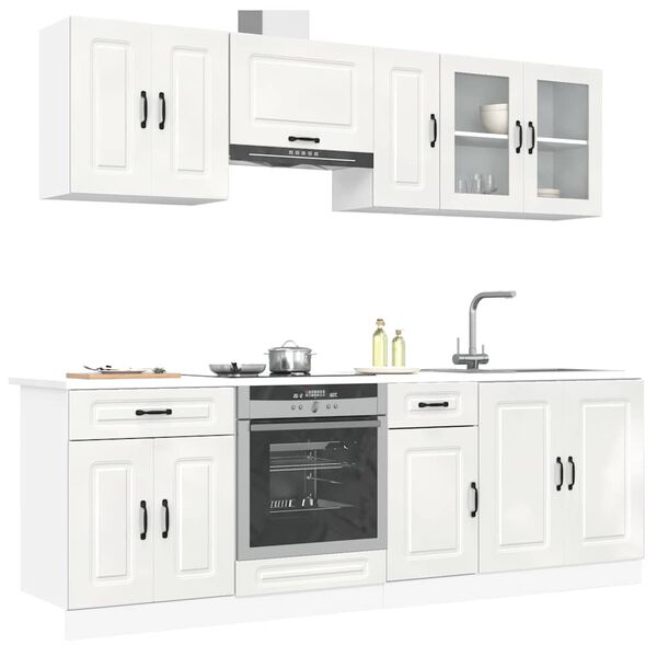 vidaXL Kitchen Cabinet Set High gloss white Engineered wood and glass