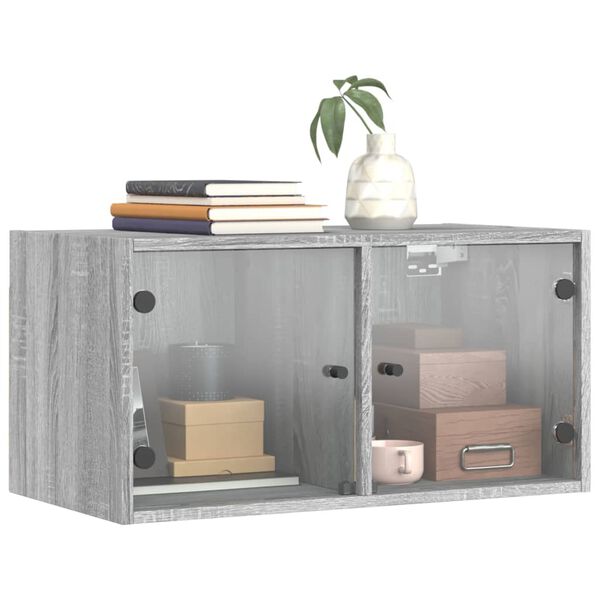 vidaXL Wall Cabinet Set of 2 Gray Sonoma Engineered wood, glass Medium