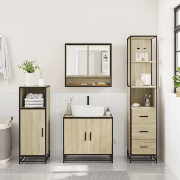 vidaXL Bathroom Furniture Set Sonoma oak Engineered wood, metal Medium