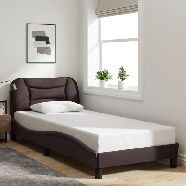 vidaXL Bed Frame Dark Brown Polyester, Metal, Solid Pine Wood, Plywood