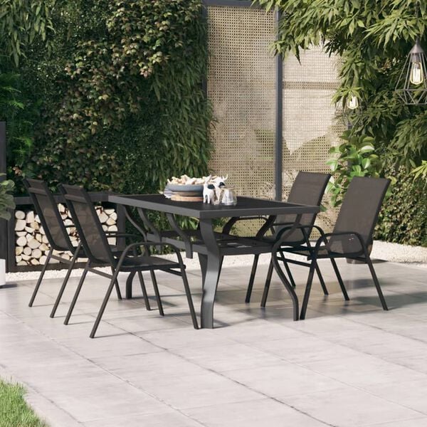 vidaXL Garden Table Grey and black Powder-coated steel, tempered glass