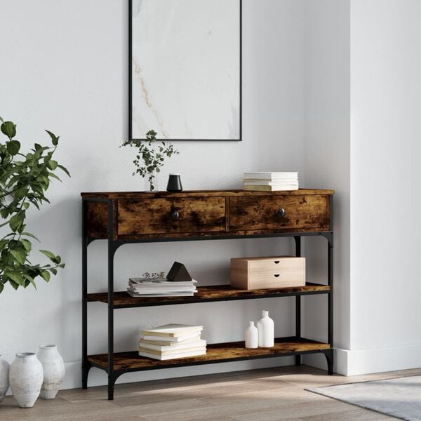 vidaXL Console Table Smoked Oak Engineered Wood Narrow Console Table