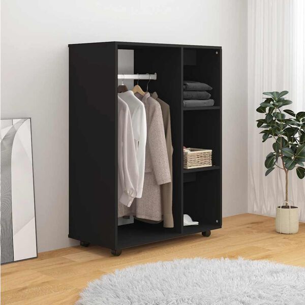 vidaXL Wardrobe Black Engineered Wood Medium Wardrobe Rectangular