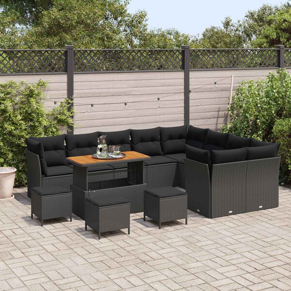 vidaXL Garden Sofa Set Height-Adjustable 13 pcs Black Poly Rattan