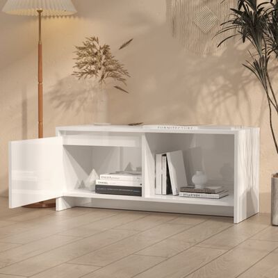 vidaXL TV Cabinet High Gloss White 35.4"x13.8"x15.7" Engineered Wood