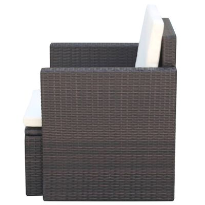 vidaXL Patio Chair with Cushions and Pillows Poly Rattan Brown