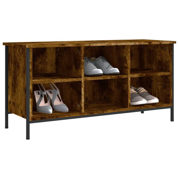 vidaXL Shoe Cabinet Smoked Oak Engineered Wood, Powder-Coated Steel Medium