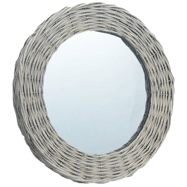 vidaXL Mirror Natural Wicker, glass 27.6 in Decorative Inlays Mirror
