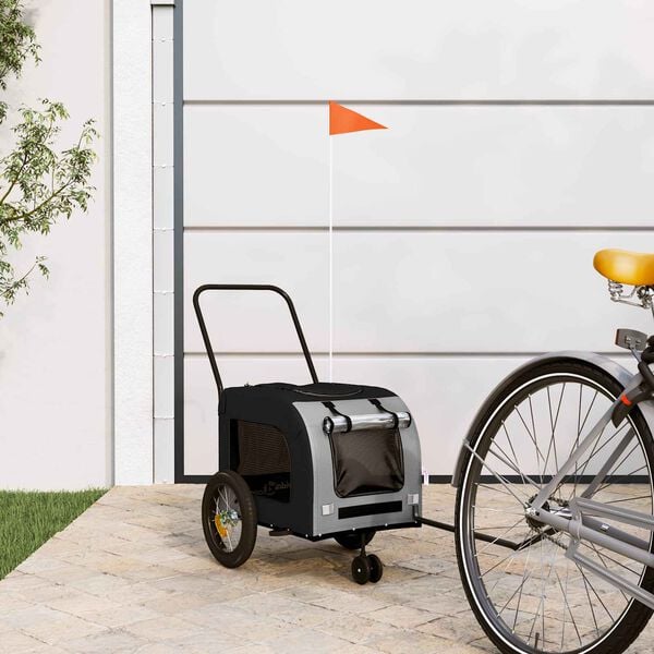 vidaXL Pet Bike Trailer Grey and Black 49.21 x 20.87 x 21.26 in
