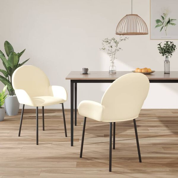 vidaXL Dining Chair Set of 2 Cream Faux leather, Metal, Plywood Standard