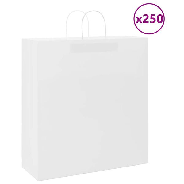 vidaXL Paper Bags 250 pcs with Handles White 45x17x48 cm