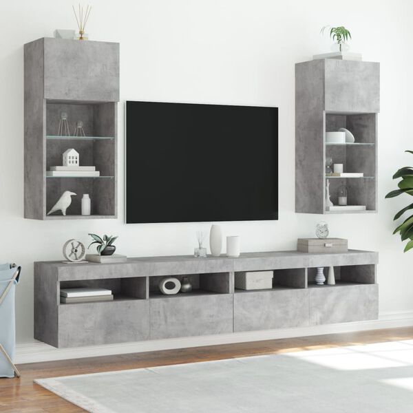 vidaXL TV Stands with LED Lights 2 pcs Concrete Gray 15.9"x11.8"x35.4"