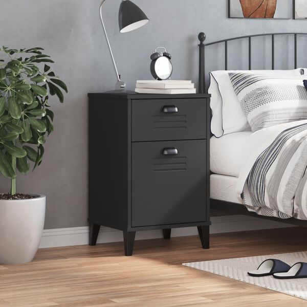 vidaXL Bedside Table Black Engineered wood, plastic Medium Bedside Table