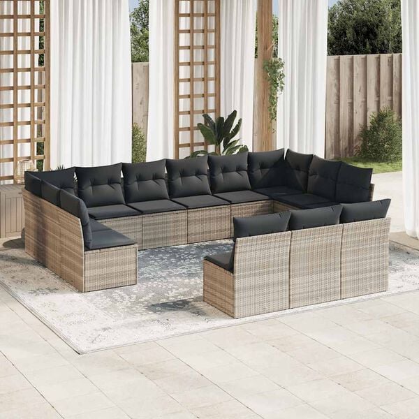 vidaXL Garden Sofa Set Light Grey PE rattan, powder-coated steel Large