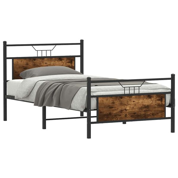 vidaXL Bed Frame Smoked Oak Engineered wood Twin Twin Bed Frame