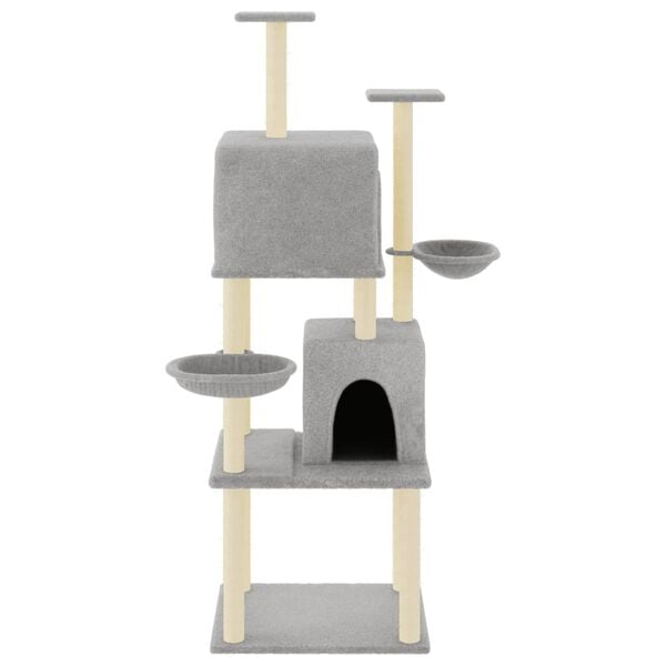 vidaXL Cat Tree Light Grey Engineered wood, Plush, Sisal 70.9 in Tall