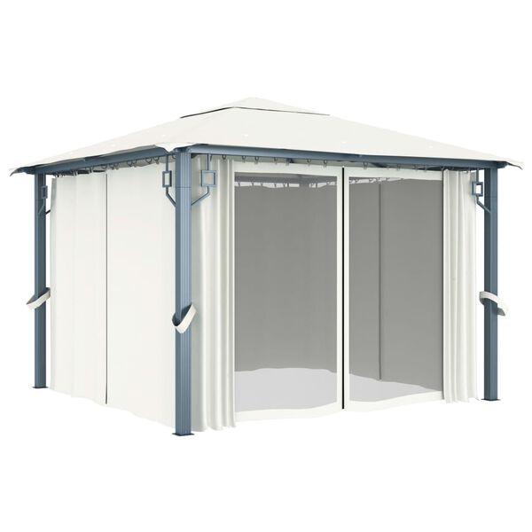 vidaXL Gazebo with Curtain 118.1"x118.1" Cream Aluminum
