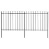 vidaXL Garden Fence with Spear Top Steel 141.3"x59.1" Black