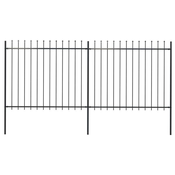 vidaXL Garden Fence with Spear Top Steel 141.3"x59.1" Black