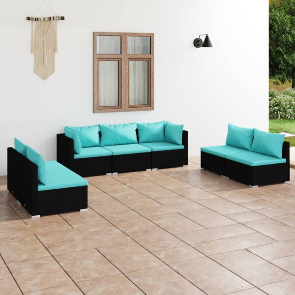 vidaXL Garden Lounge Set Black PE Rattan Medium Modular