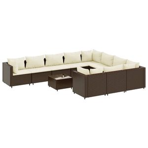 vidaXL Patio Sofa Set Brown, Cream White PE rattan Large Adjustable Feet