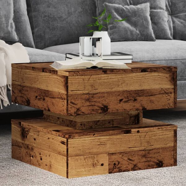 vidaXL Coffee Table Old wood Engineered wood 19.7x19.7x15.7 in Lights