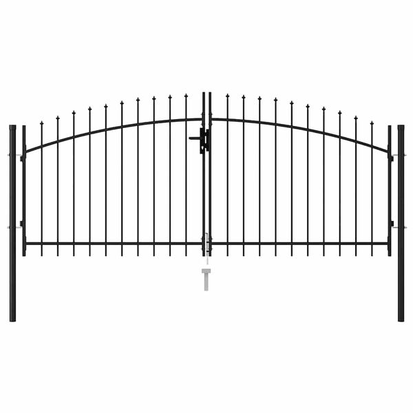 vidaXL Fence Gate Double Door with Spike Top Steel 117.9x68.7" Black